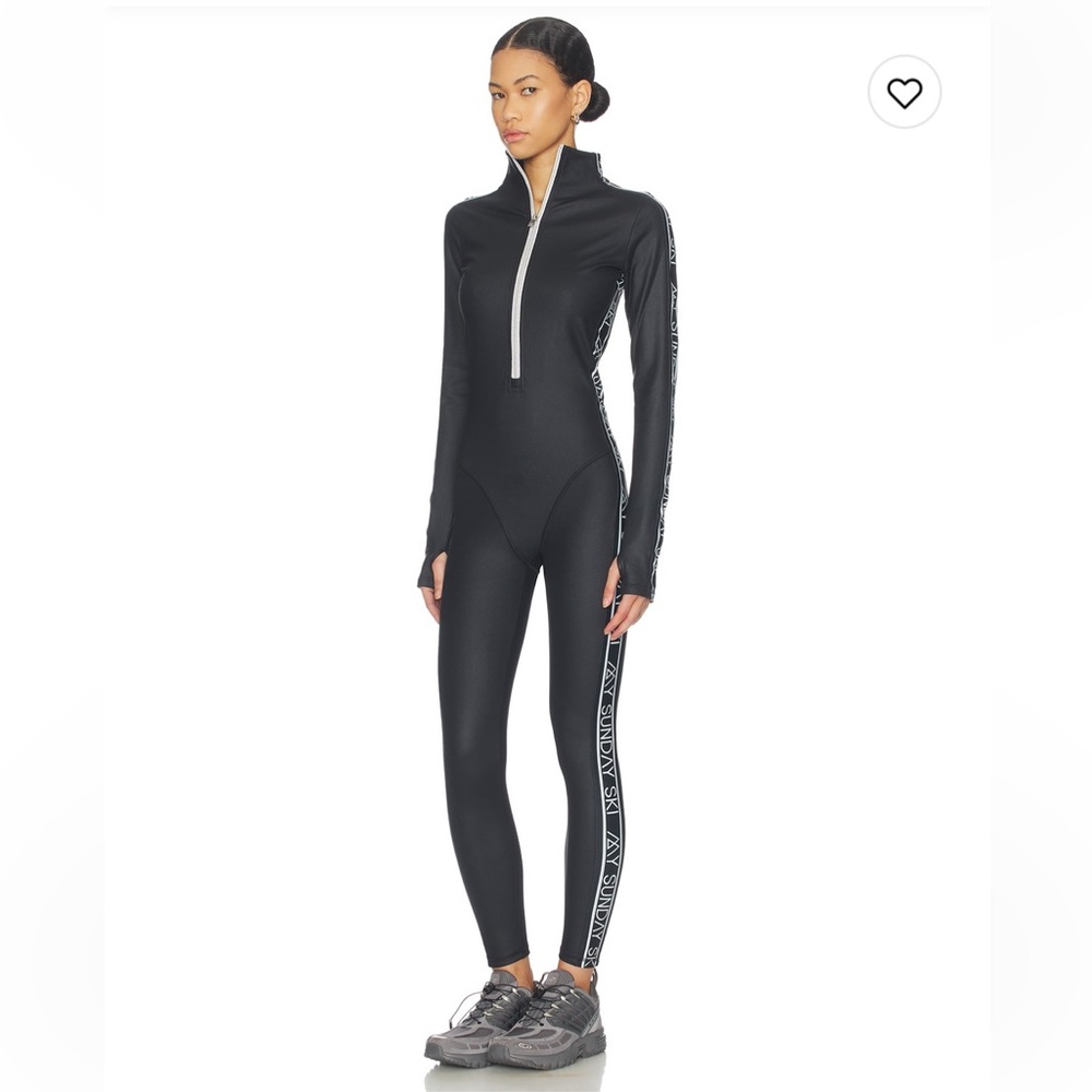 Black Long-Sleeve Zip Front Athletic Jumpsuit with Side Logo Tape